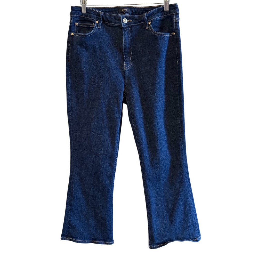Quince Wmn's Dark Wash High Rise Kick Flare Wide Leg Size 32 Casual Blue Jeans